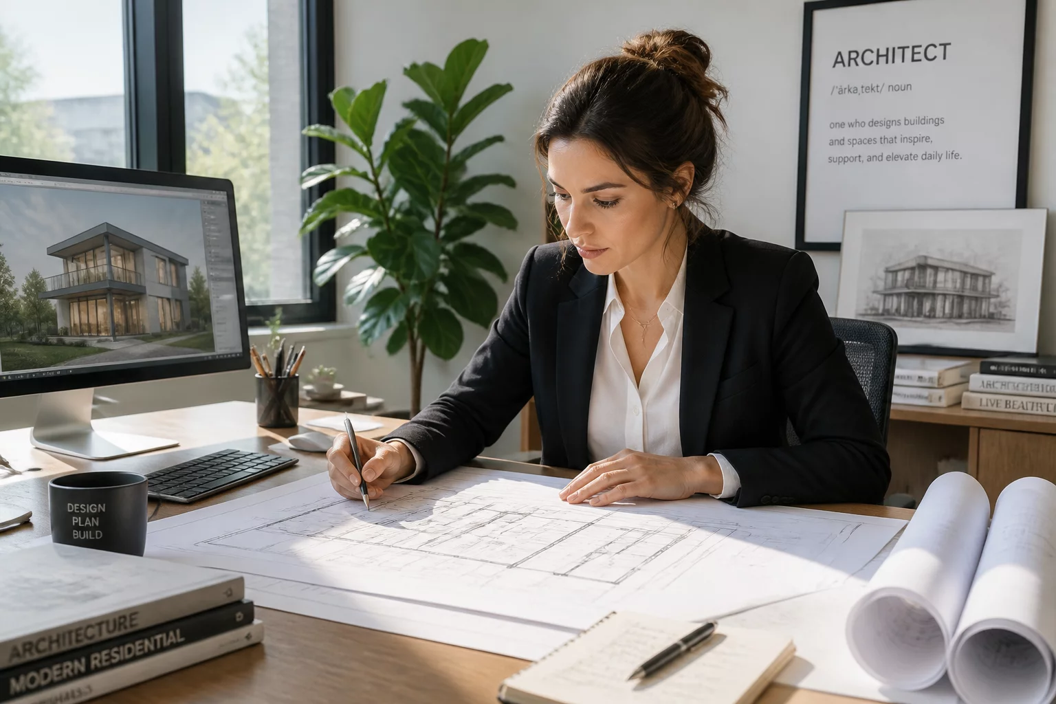 Architect inspecting design plan